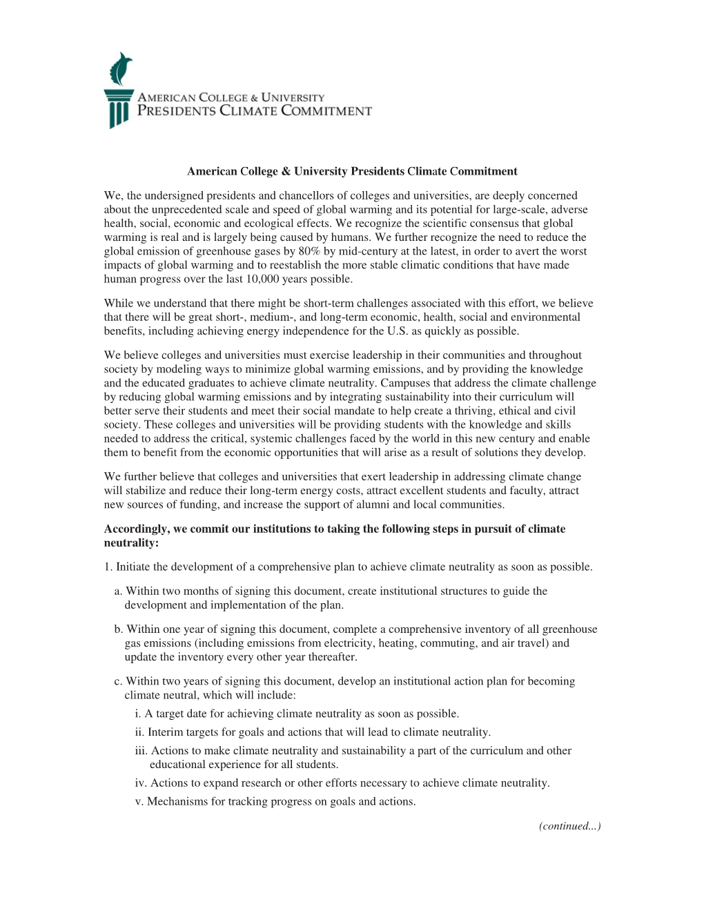American College & University Presidents Climate Commitment