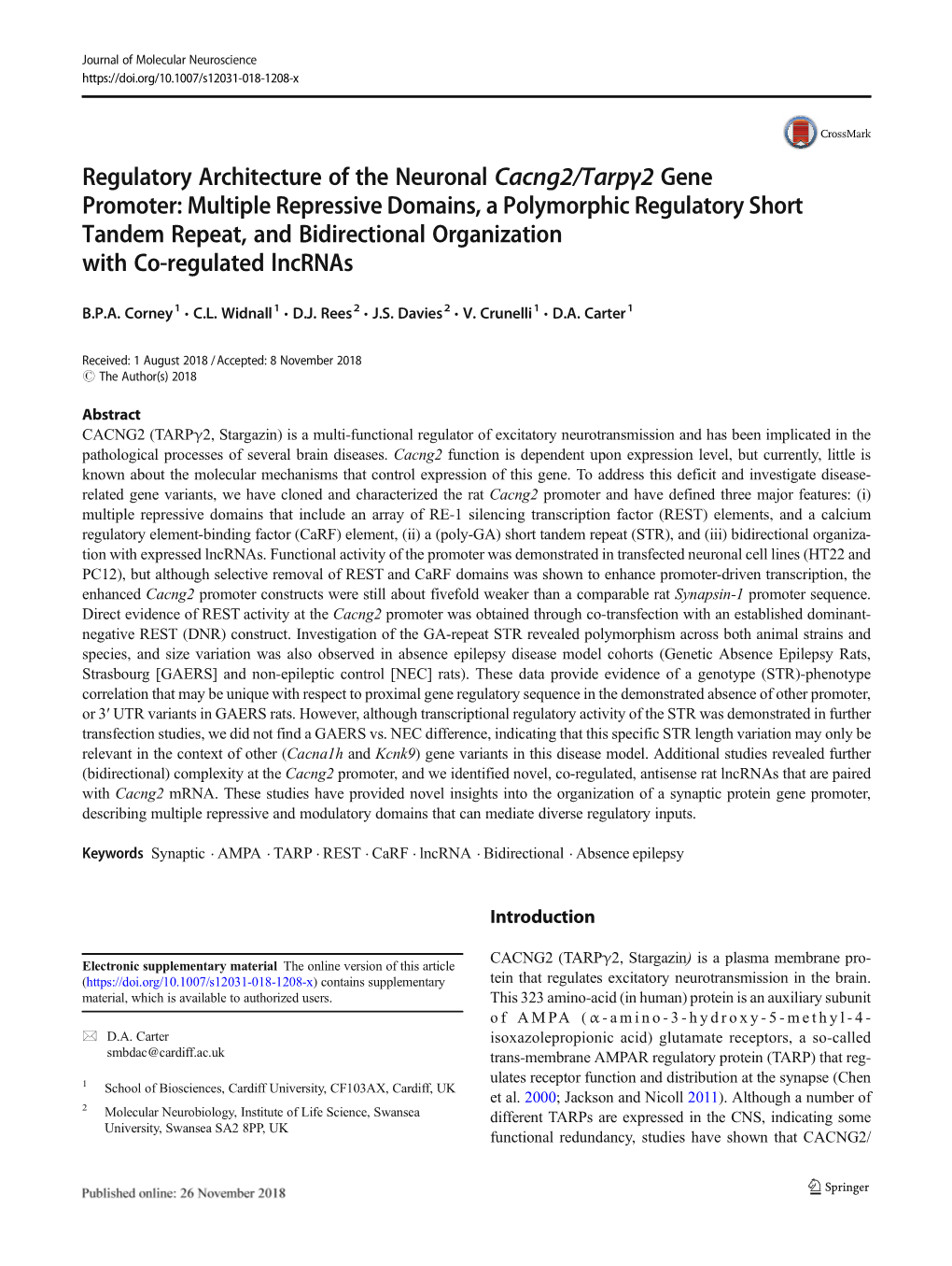 Regulatory Architecture of the Neuronal Cacng2/Tarpγ2 Gene