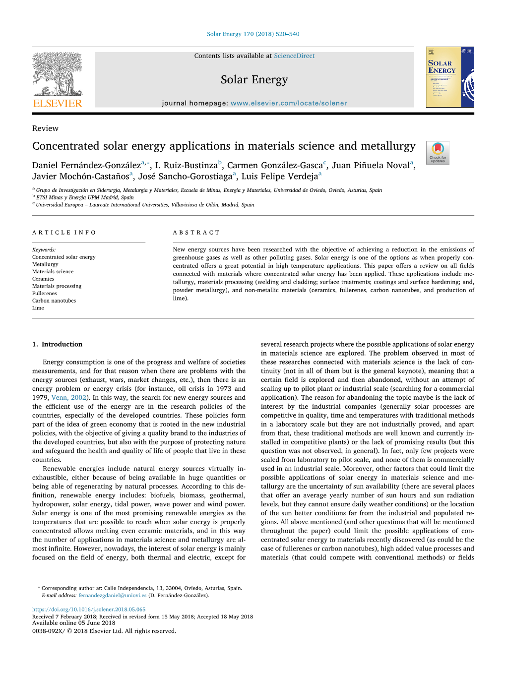 Solar Energy 170 (2018) 520–540