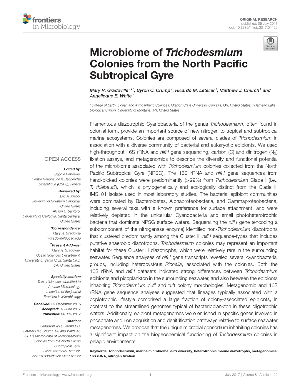 Microbiome of Trichodesmium Colonies from the North Pacific Subtropical Gyre