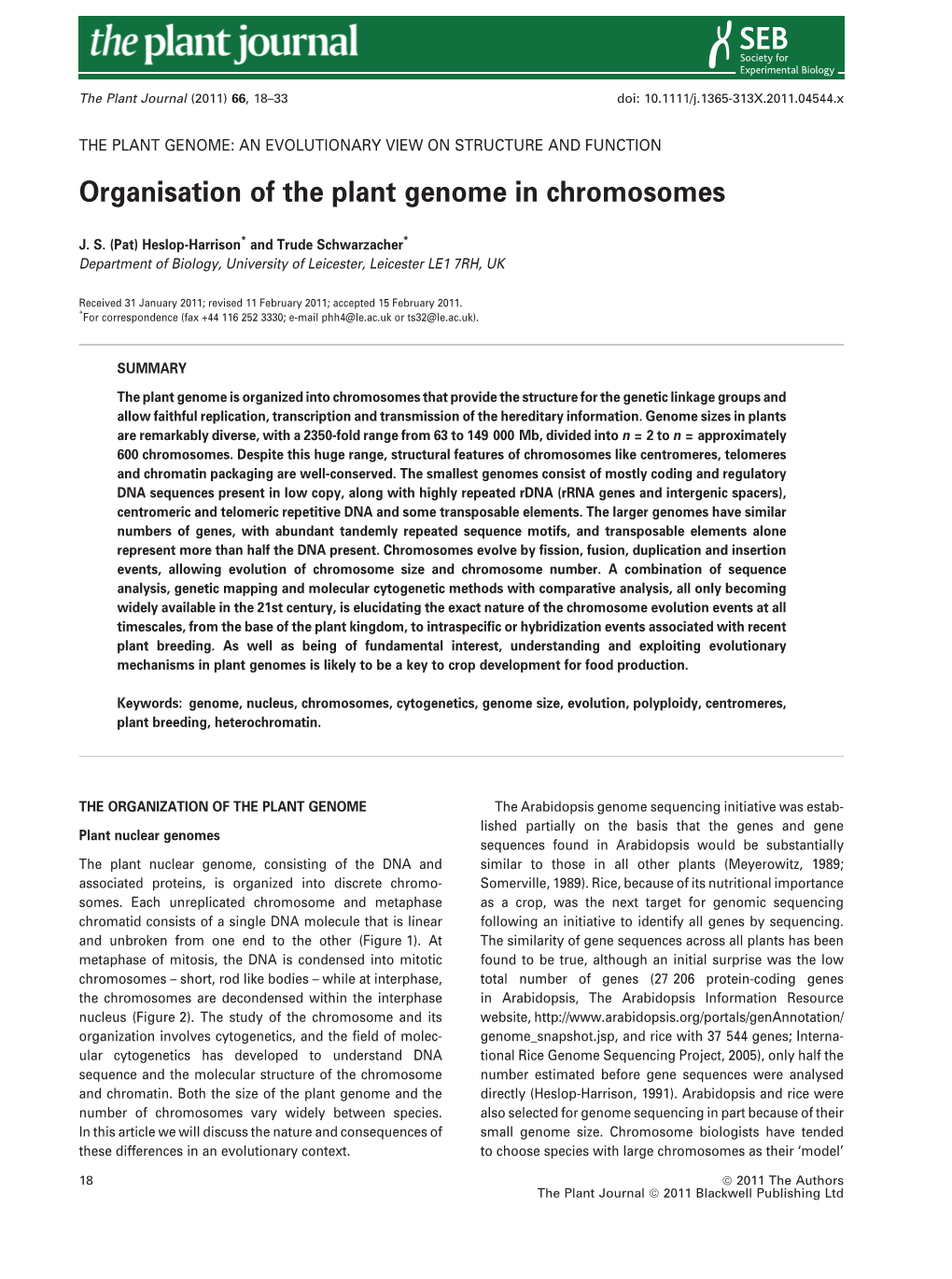 Organisation of the Plant Genome in Chromosomes