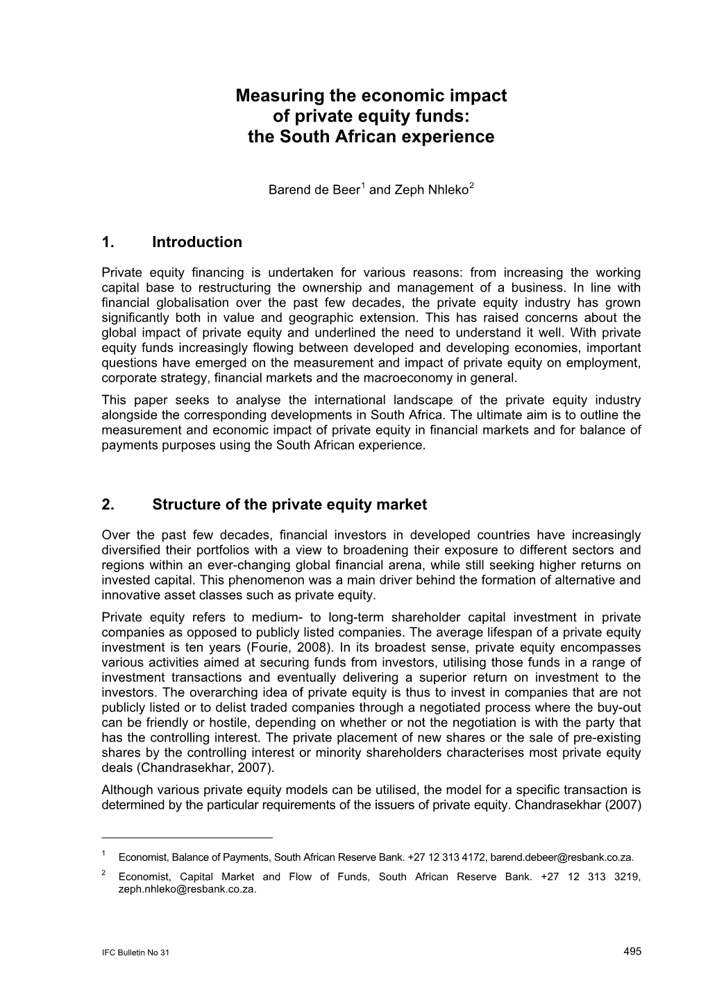 Measuring the Economic Impact of Private Equity Funds: the South African Experience