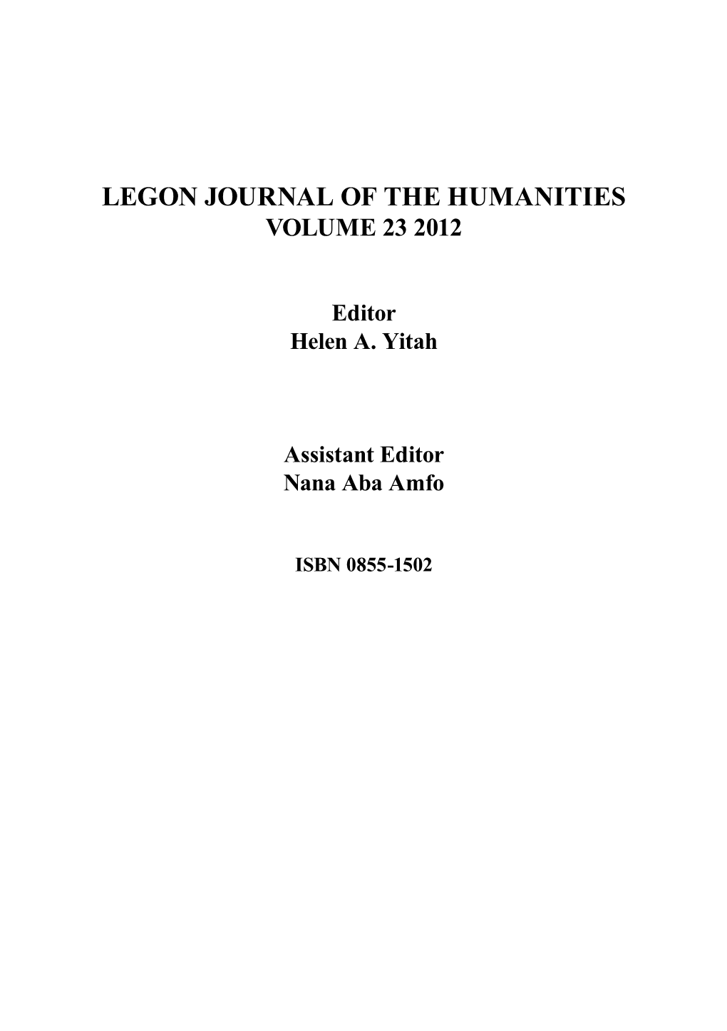 Legon Journal of the Humanities Volume 23 2012