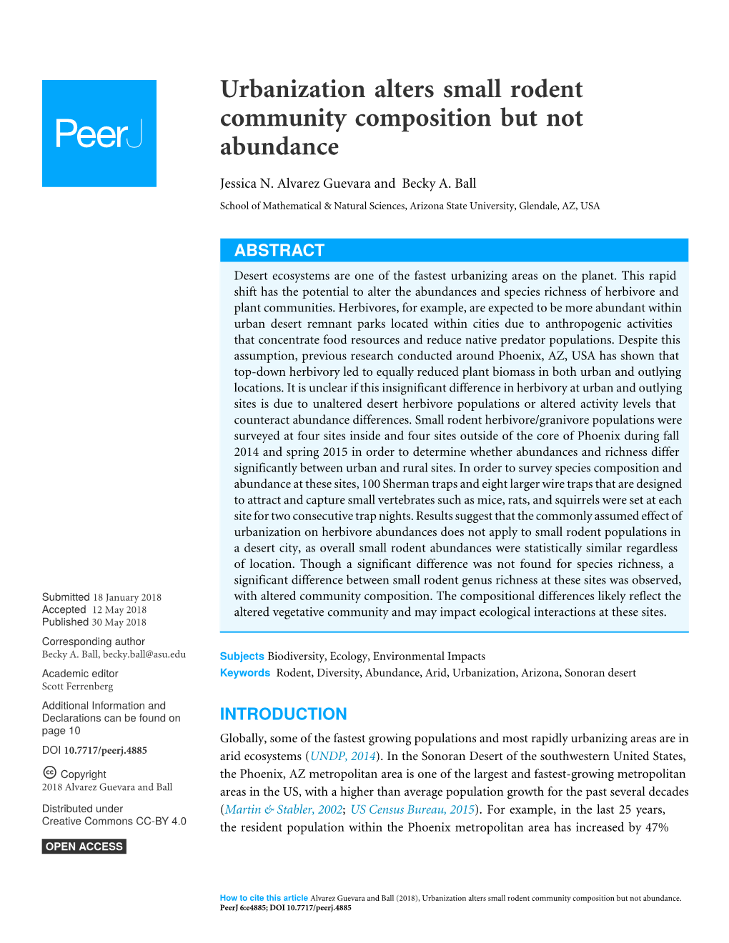 Urbanization Alters Small Rodent Community Composition but Not Abundance