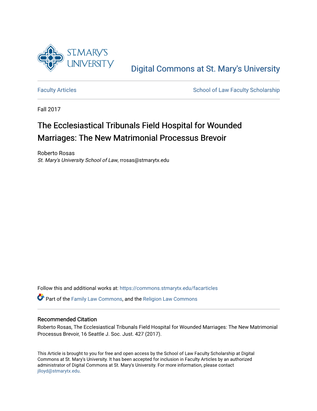 The Ecclesiastical Tribunals Field Hospital for Wounded Marriages: the New Matrimonial Processus Brevoir