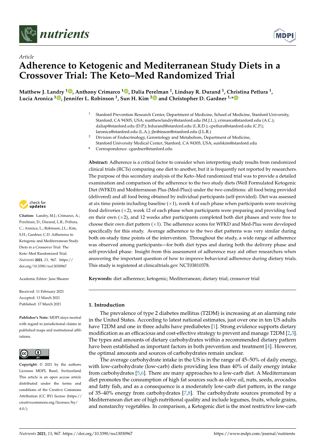 Adherence to Ketogenic and Mediterranean Study Diets in a Crossover Trial: the Keto–Med Randomized Trial