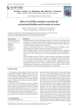 Effect of Achillea Santolina Essential Oil on Bacterial Biofilm