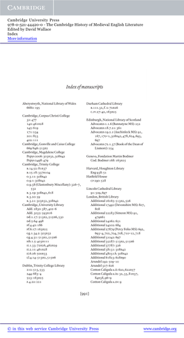 Index of Manuscripts