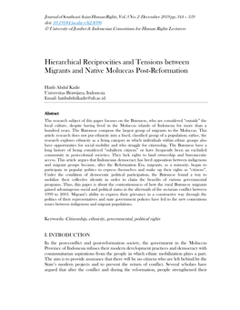 Hierarchical Reciprocities and Tensions Between Migrants and Native Moluccas Post-Reformation