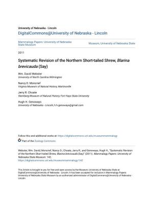 Systematic Revision of the Northern Short-Tailed Shrew, Blarina Brevicauda (Say)