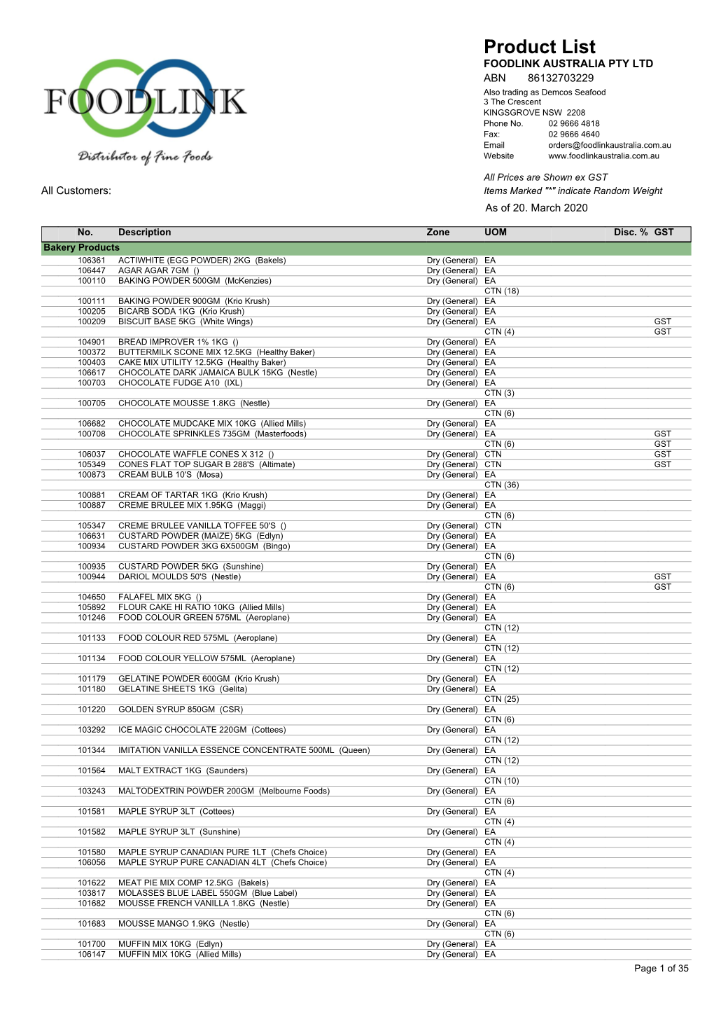 Download the Dry Goods Product List