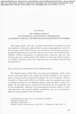 The Third Cataract Its Historical and Political Importance According to Royal and Prtvate Rockinscriptions at Tombos
