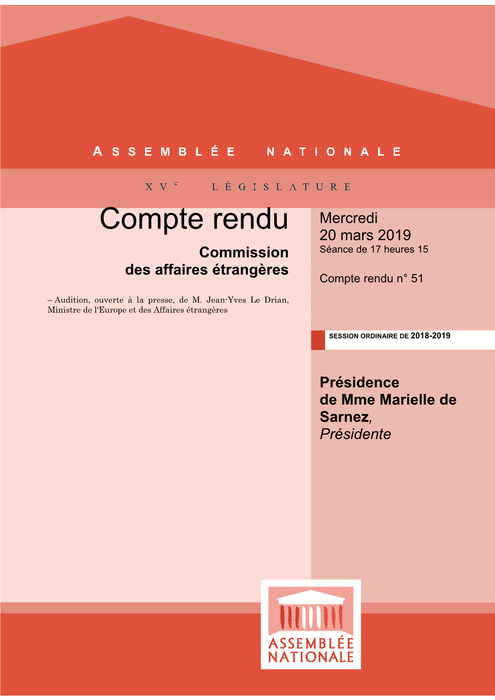 Compte Rendu Mercredi 20 Mars 2019 Commission Séance De 17 Heures 15 Des Affaires Étrangères Compte Rendu N° 51