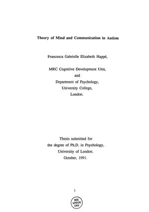 Theory of Mind and Communication in Autism Francesca Gabrielle