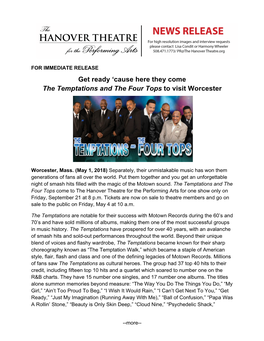 The Temptations and the Four Tops to Visit Worcester