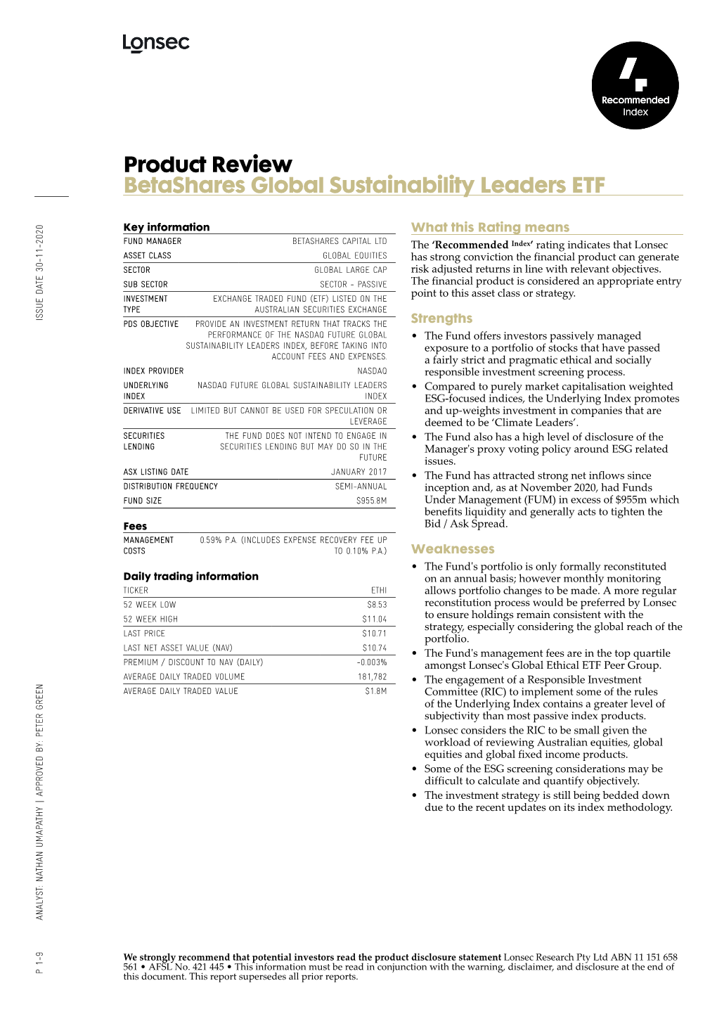 Product Review Betashares Global Sustainability Leaders ETF