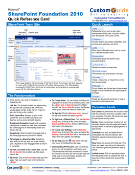 Sharepoint Foundation 2010 Customizable Training Materials Quick Reference Card Tel