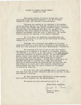 Faculty Senate Minutes, 1952 Meetings