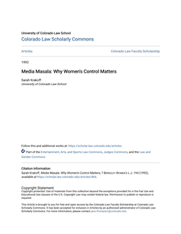 Media Masala: Why Women's Control Matters