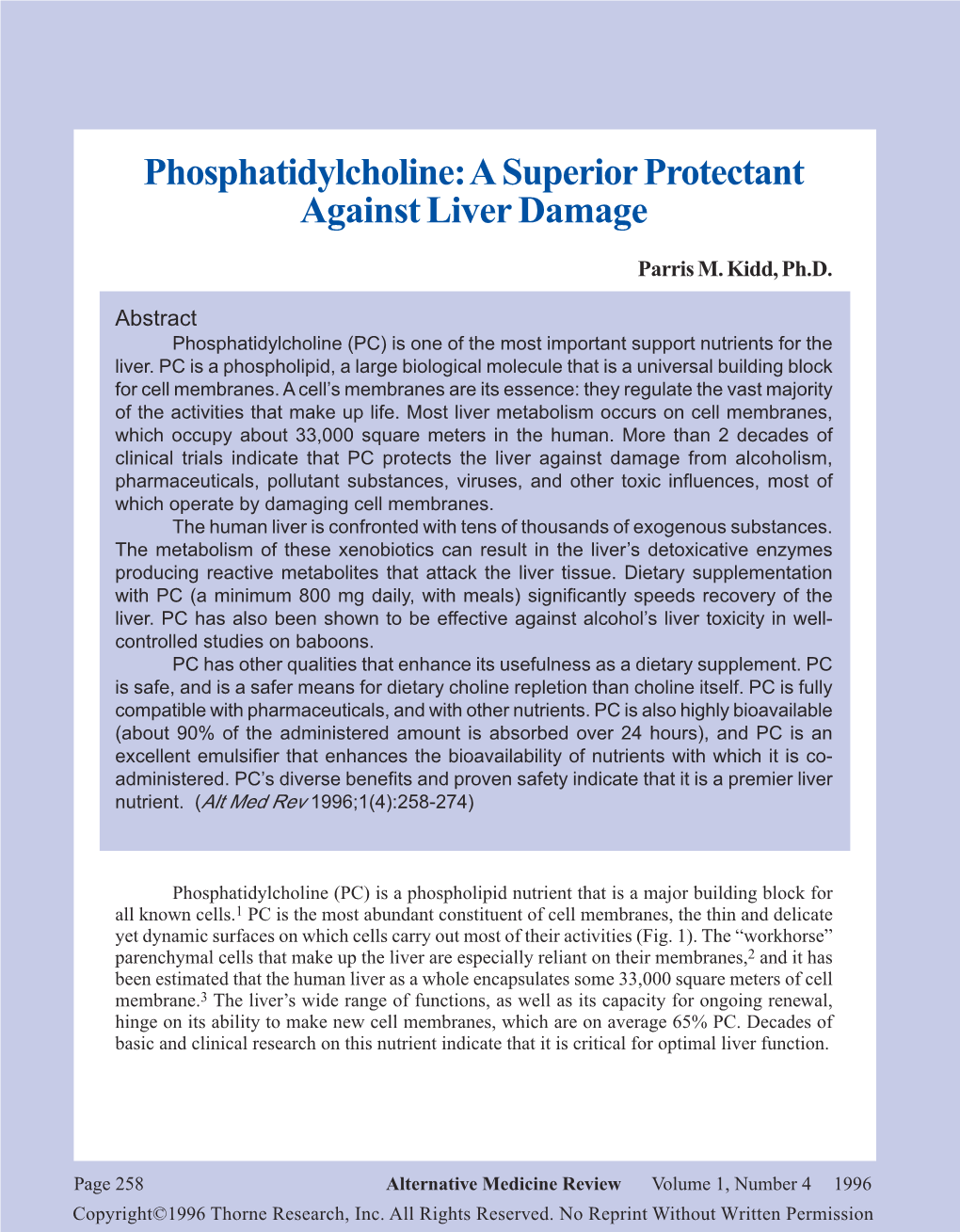 Phosphatidylcholine: a Superior Protectant Against Liver Damage