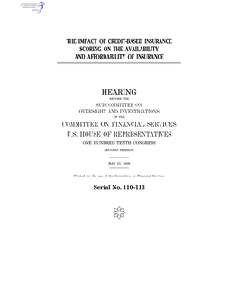 The Impact of Credit-Based Insurance Scoring on the Availability and Affordability of Insurance