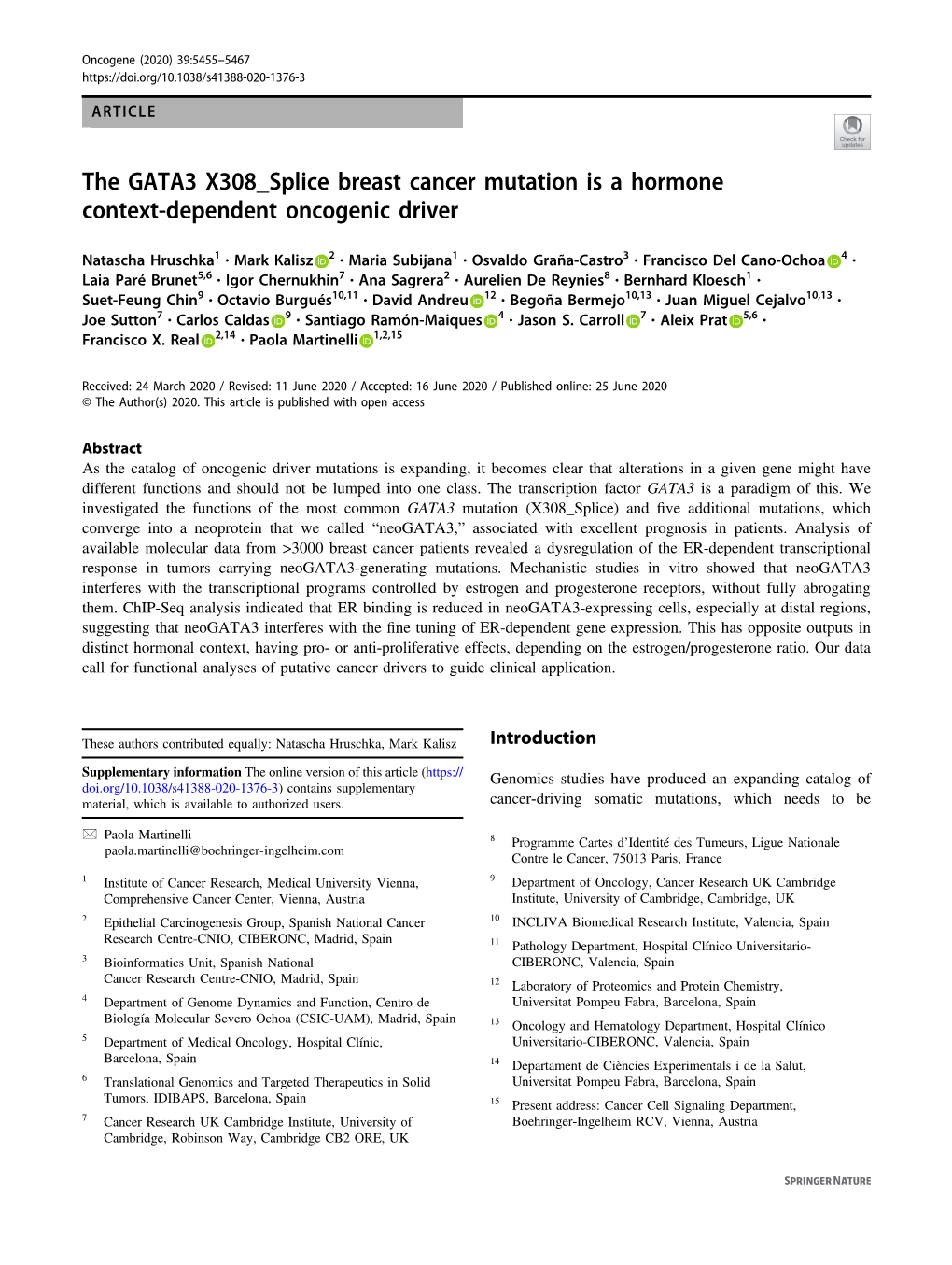 The GATA3 X308 Splice Breast Cancer Mutation Is a Hormone Context-Dependent Oncogenic Driver