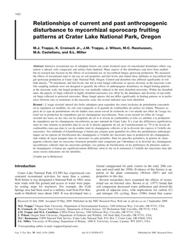 Relationships of Current and Past Anthropogenic Disturbance to Mycorrhizal Sporocarp Fruiting Patterns at Crater Lake National Park, Oregon