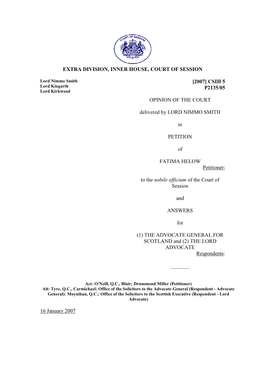 CSIH 5 P2135/05 OPINION of the COURT Delivered By