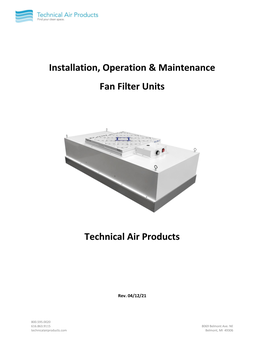 Installation, Operation & Maintenance Fan Filter Units Technical Air Products