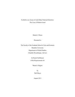 Football As an Arena of Arab Ethno-National Identities: the Case of Modern Israel