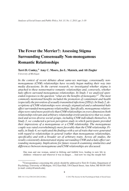 Assessing Stigma Surrounding Consensually Non-Monogamous Romantic Relationships ∗ Terri D