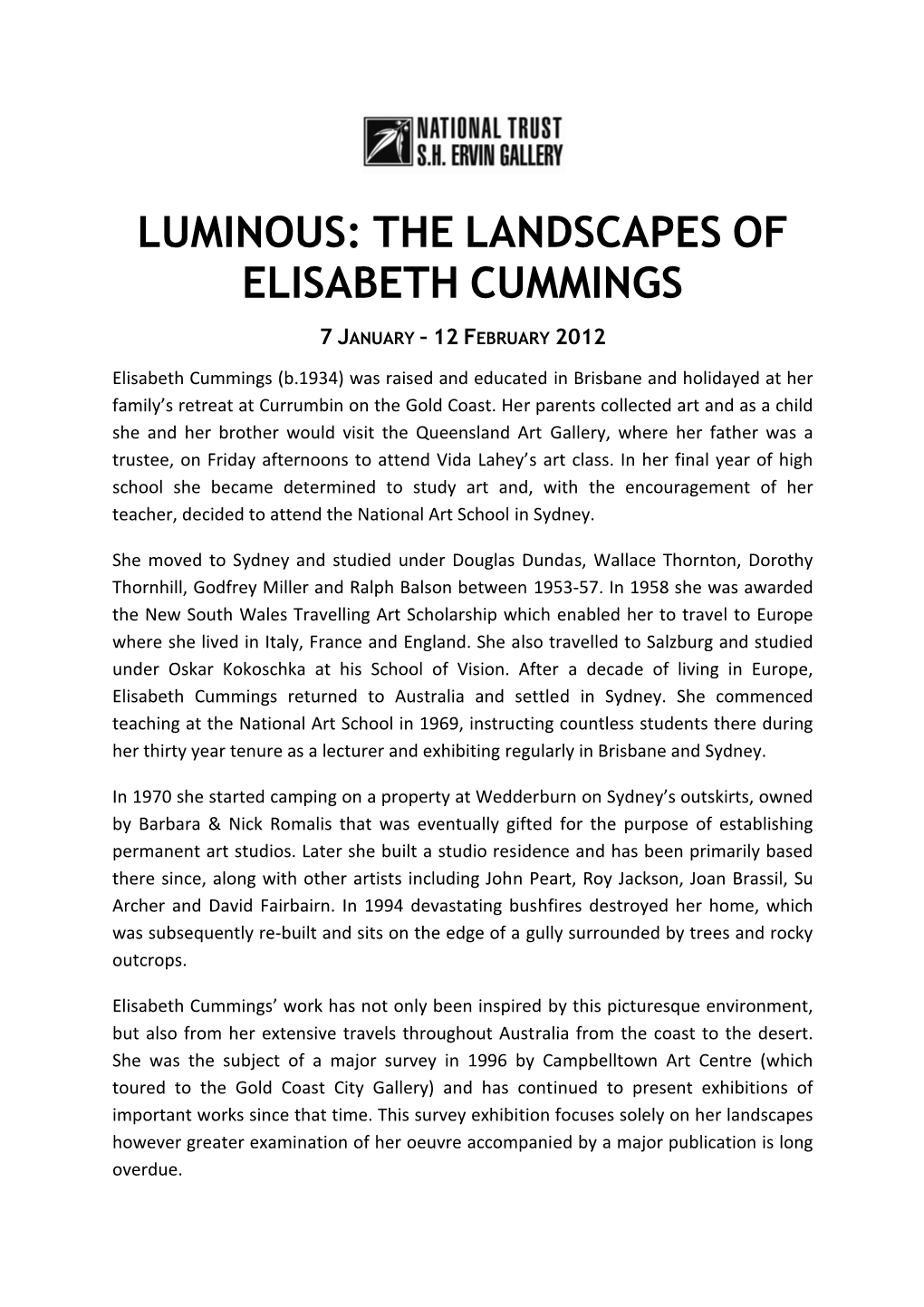 Luminous: the Landscapes of Elisabeth Cummings