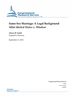 Same-Sex Marriage: a Legal Background After United States V