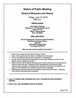 Notice of Public Meeting Board of Museums and History