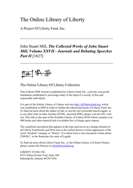 The Collected Works of John Stuart Mill, Volume XXVII - Journals and Debating Speeches Part II [1827]