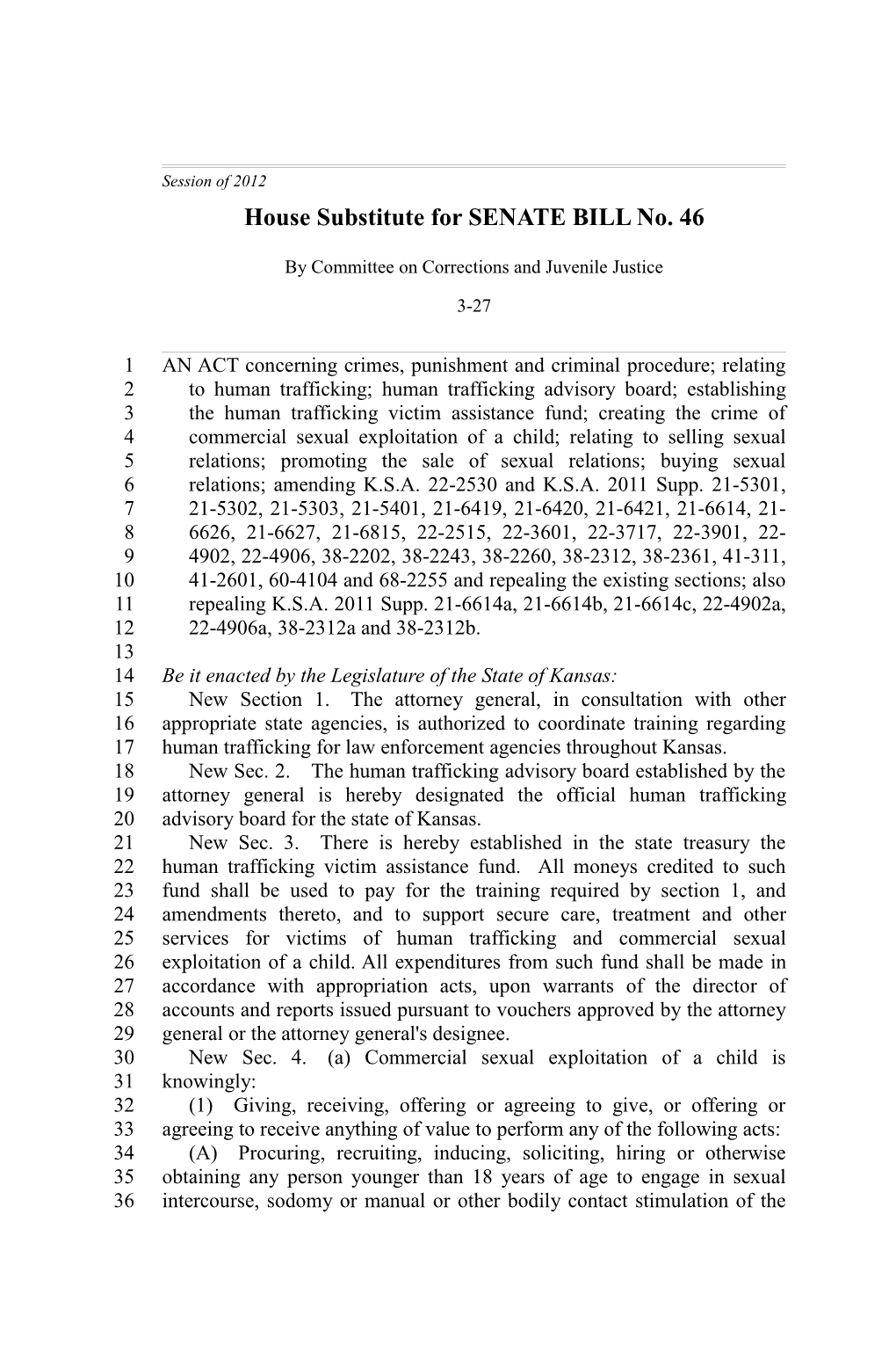 House Substitute for SENATE BILL No. 46