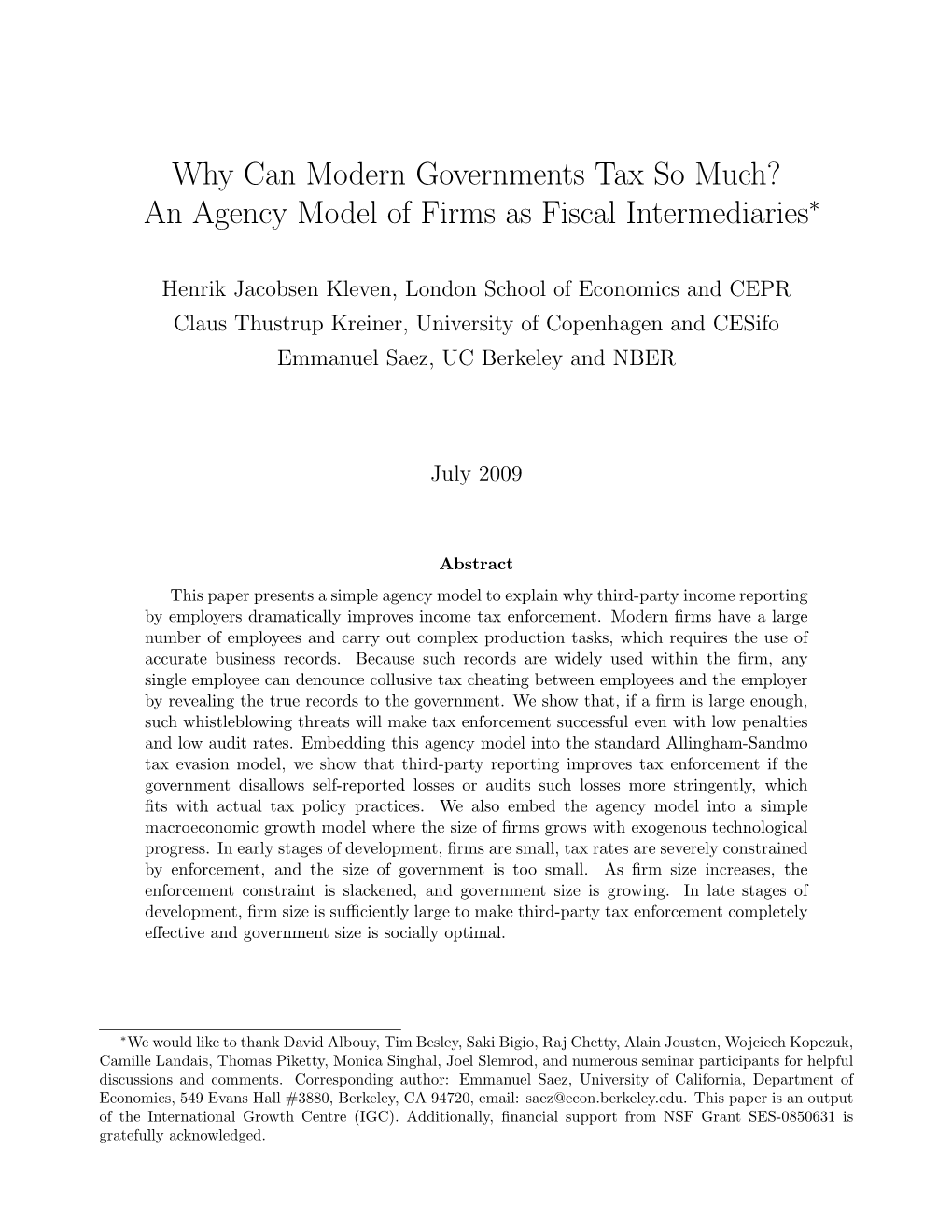 Why Can Modern Governments Tax So Much? an Agency Model of Firms As Fiscal Intermediaries∗