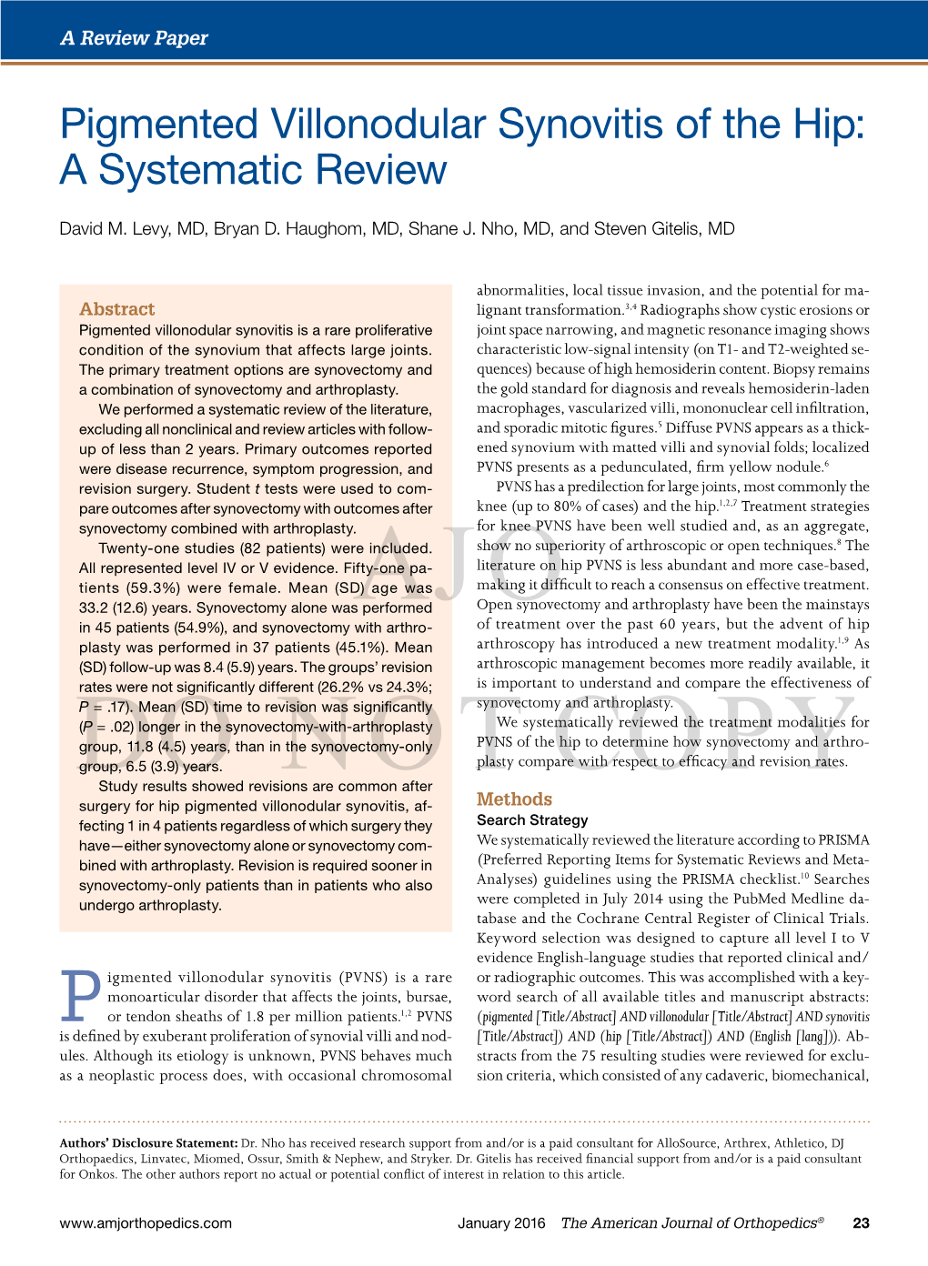 Pigmented Villonodular Synovitis of the Hip: a Systematic Review