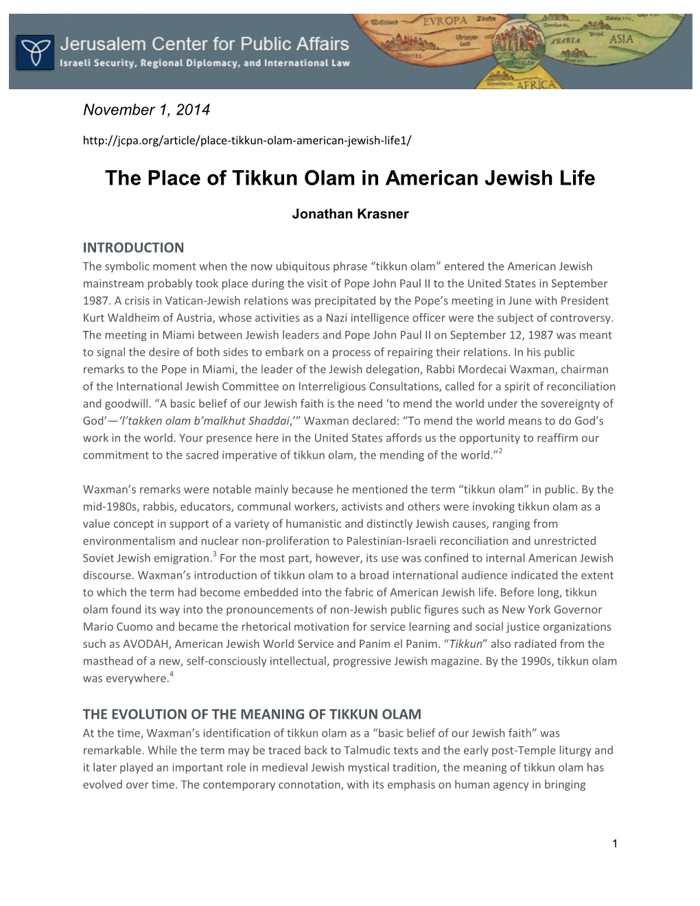 The Place of Tikkun Olam in American Jewish Life