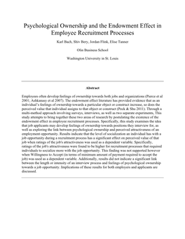 Psychological Ownership and the Endowment Effect in Employee Recruitment Processes
