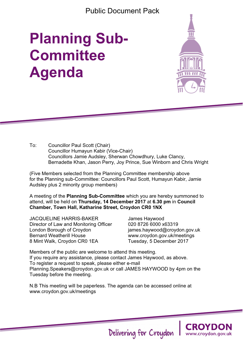 (Public Pack)Agenda Document for Planning Sub-Committee, 14/12
