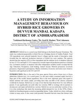 A Study on Information Management Behaviour on Hybrid Rice Growers in Duvvur Mandal Kadapa District of Andhrapradesh