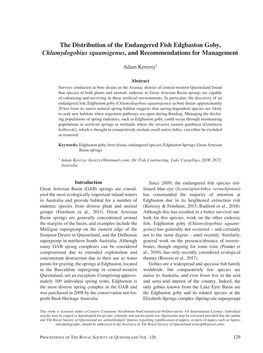 The Distribution of the Endangered Fish Edgbaston Goby, Chlamydogobius Squamigenus, and Recommendations for Management