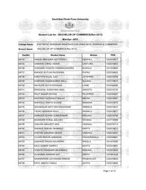 Student List for : BACHELOR of COMMERCE(Rev.2013) Mar/Apr.-2021