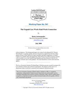 Working Paper No. 541 the Unpaid Care Work–Paid Work Connection