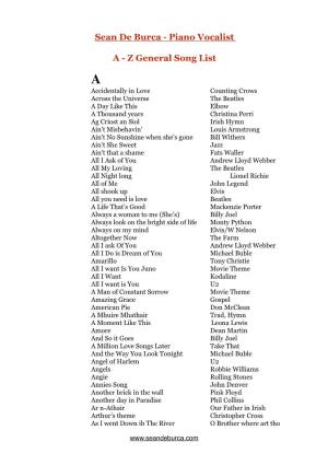A-Z General Song List 2016