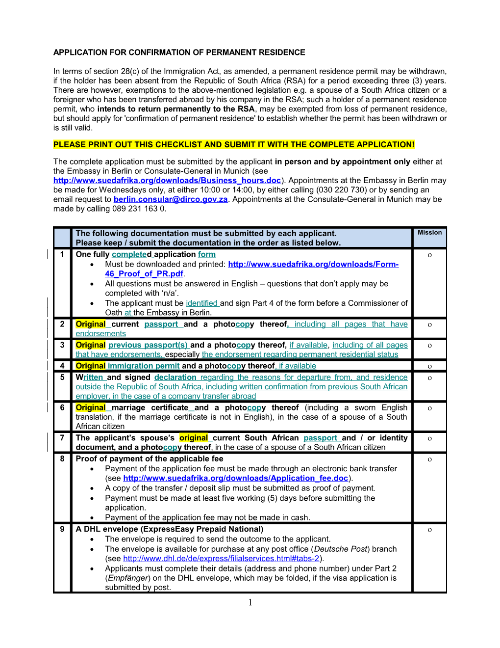 Application for Confirmation of Permanent Residence