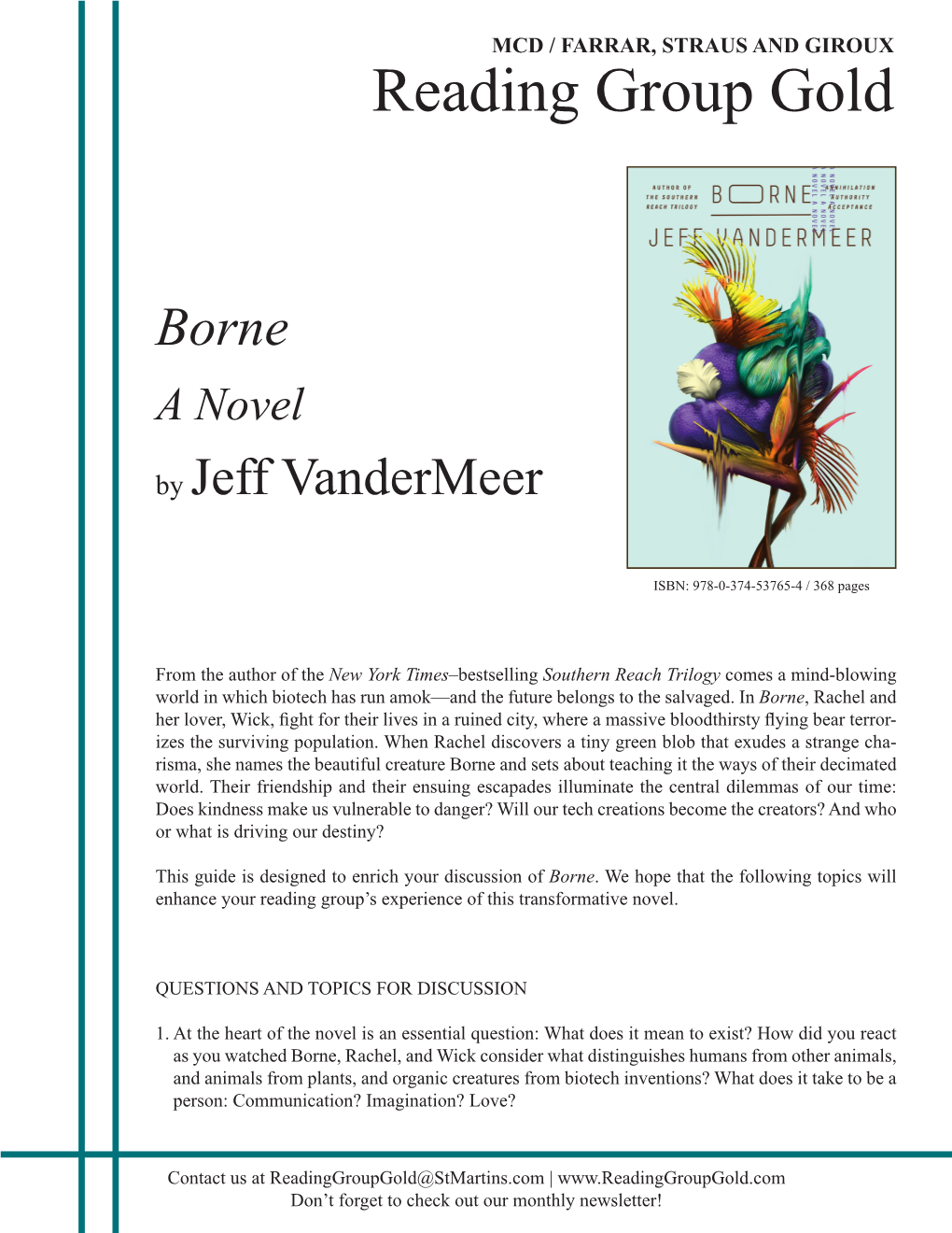 Borne a Novel by Jeff Vandermeer