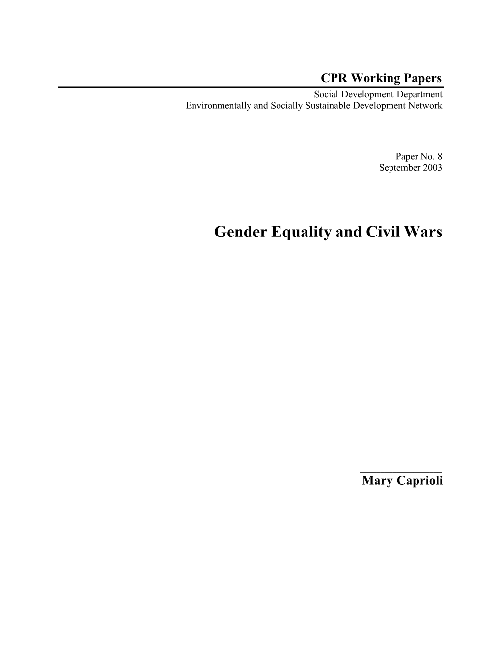 WP No. 8 Gender Equality and Civil Wars