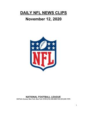 DAILY NFL NEWS CLIPS November 12, 2020